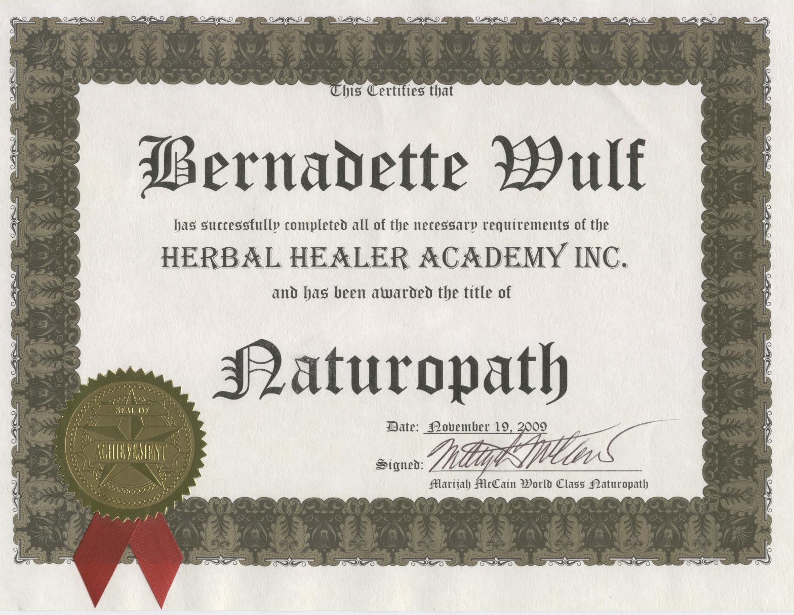 naturopath certificate